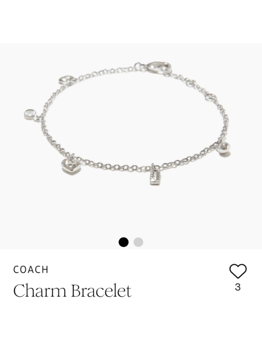 Coach Delicate Silver Charm Chain Bracelet
